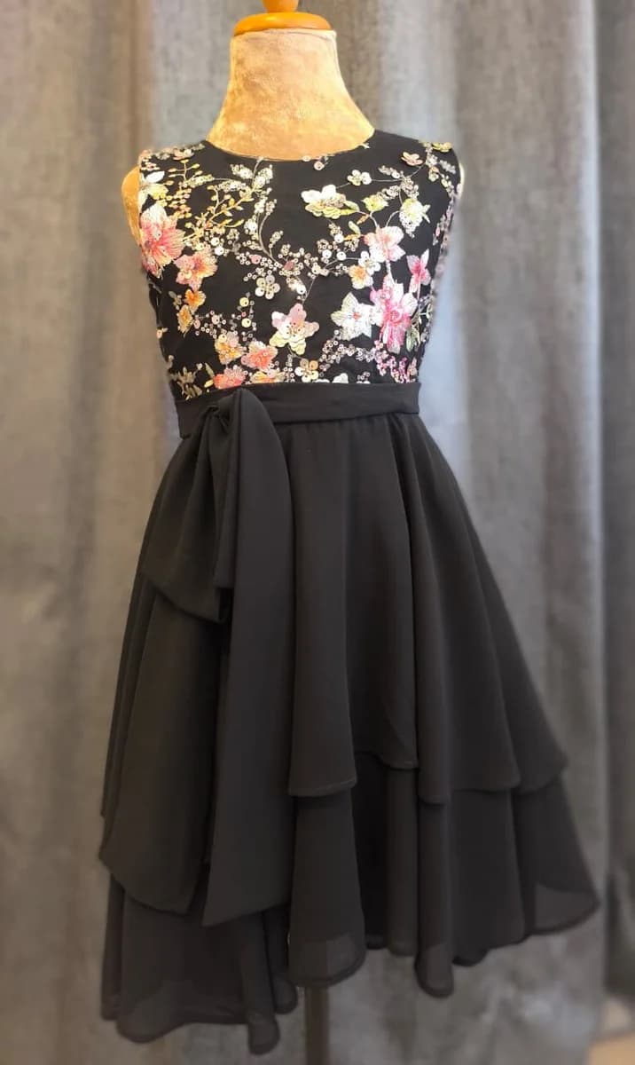 Black Floral Chiffon Dress