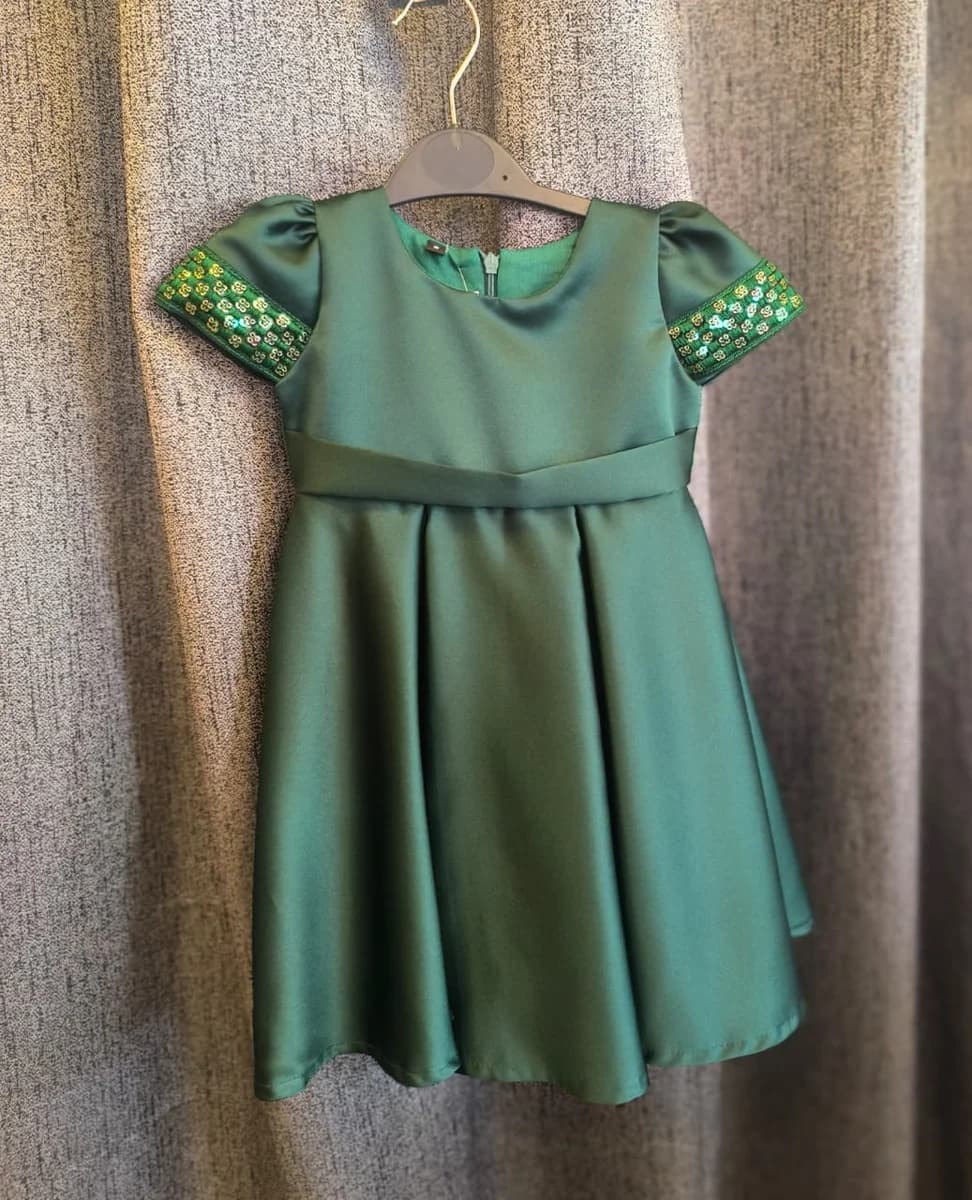 Forest Green Bead Sleeve Dress
